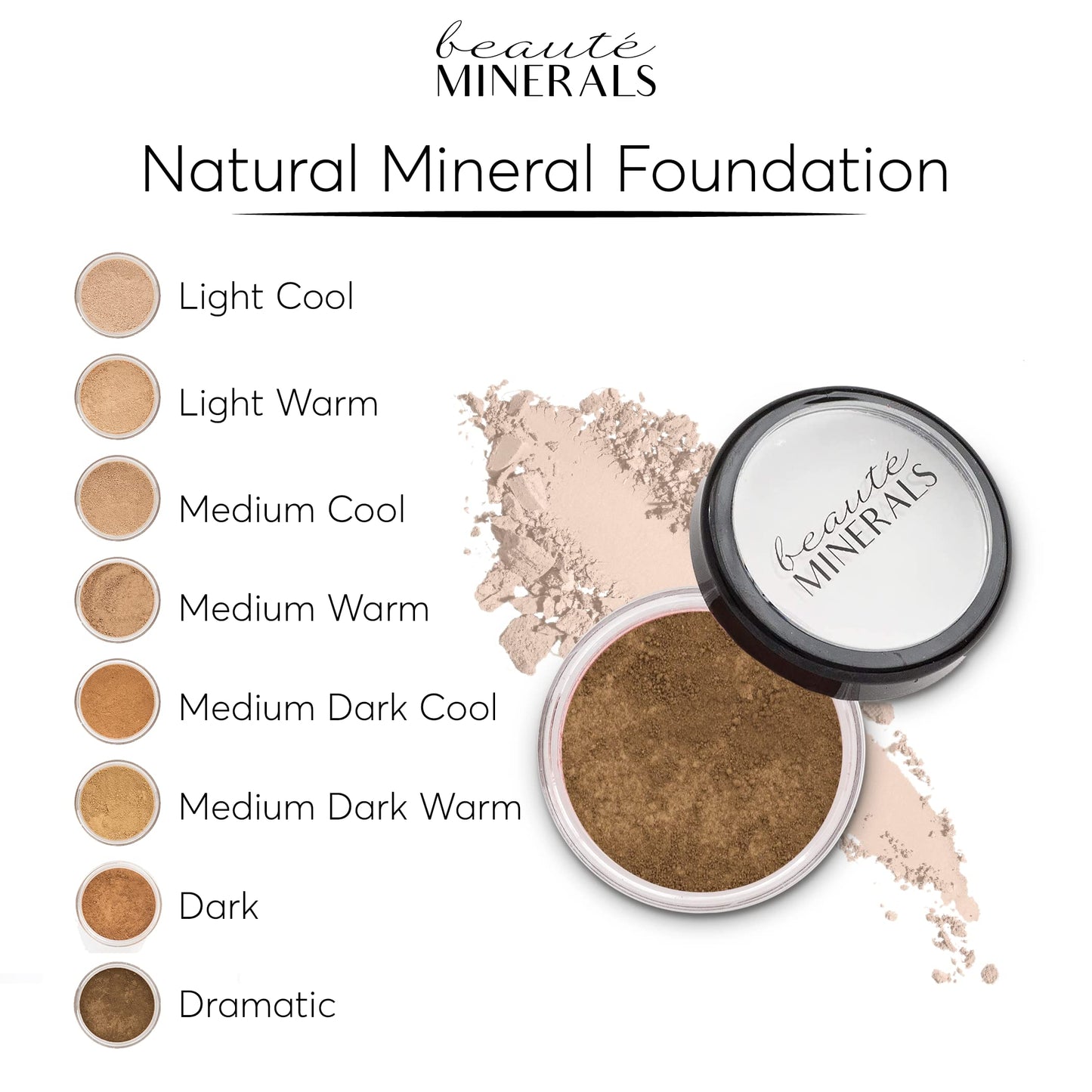 Full Coverage Foundation Mineral Makeup Face Powder by Beauté Minerals in Dramatic | 100% Natural Makeup: Talc Free Loose Powder Matte Foundation