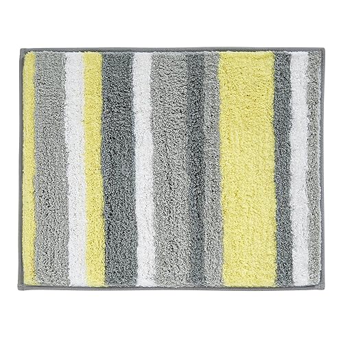 iDesign Stripz Microfiber Polyester Bath Mat, Non-Slip Shower Accent Rug for Master, Guest, and Kids' Bathroom, Entryway, 21" x 17", Gray and Yellow