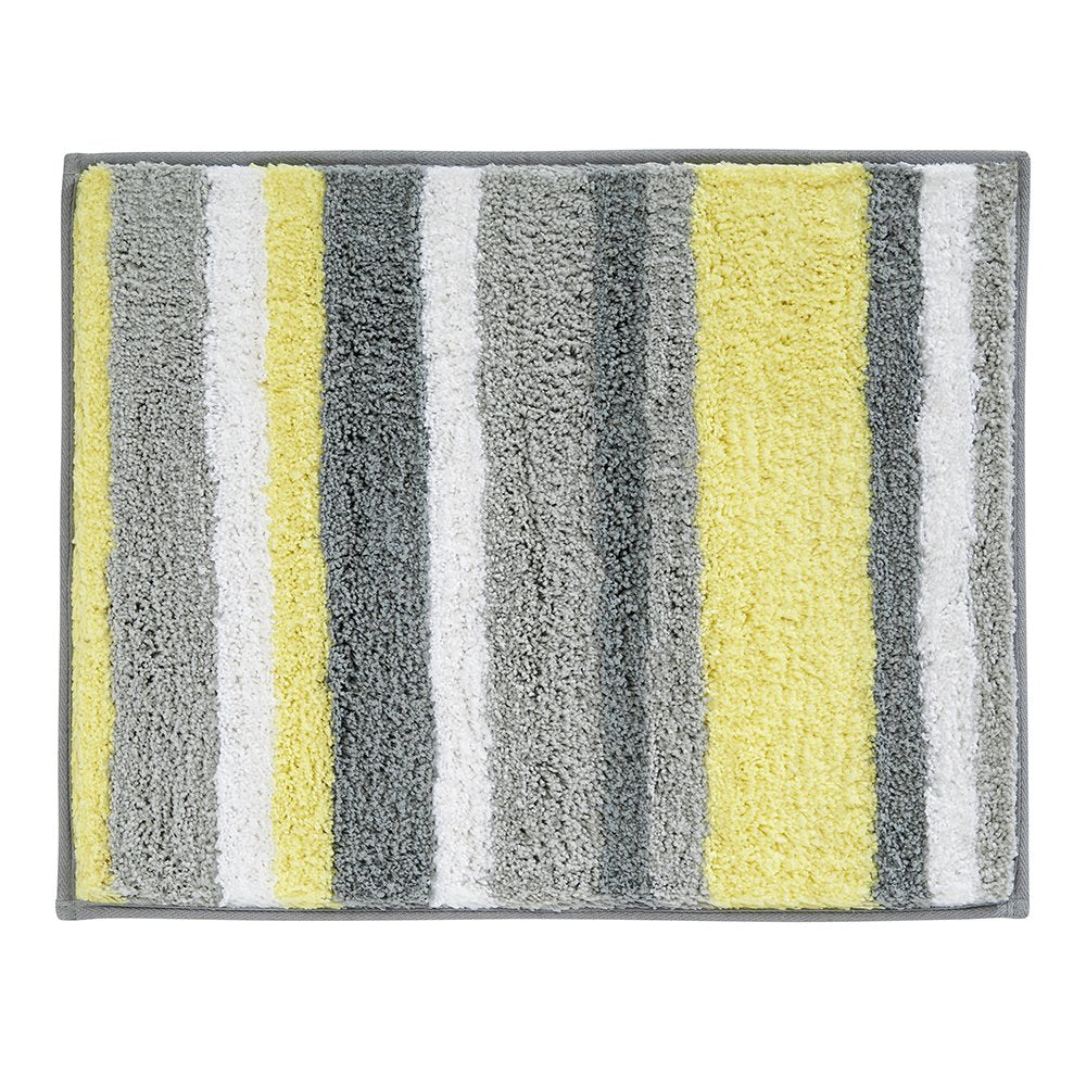 iDesign Stripz Microfiber Polyester Bath Mat, Non-Slip Shower Accent Rug for Master, Guest, and Kids' Bathroom, Entryway, 21" x 17", Gray and Yellow