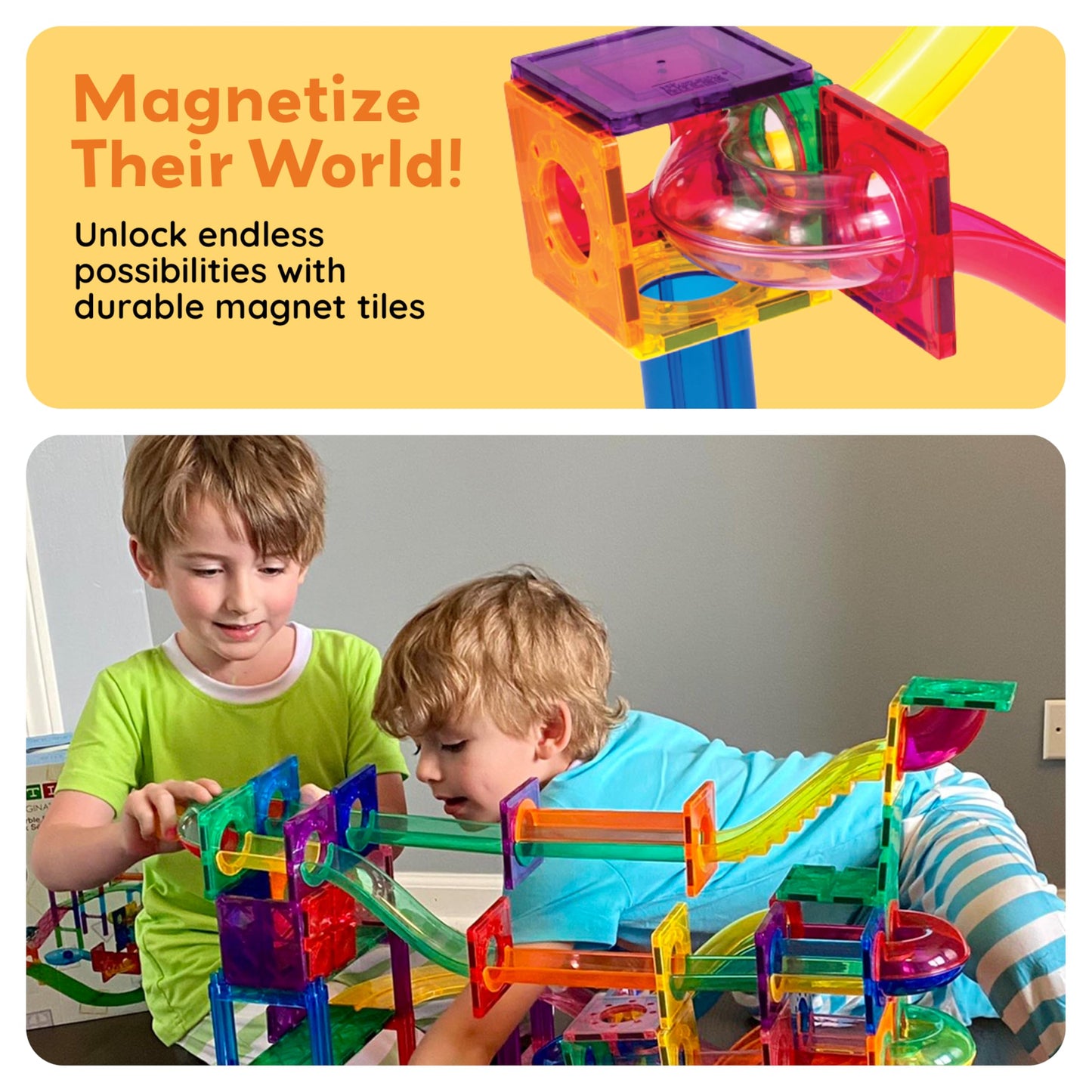 PicassoTiles 100pcs Magnetic Marble Run – STEM Construction Set with Tracks, Funnels, Curved Slopes & Steel Balls for Kids PTG100
