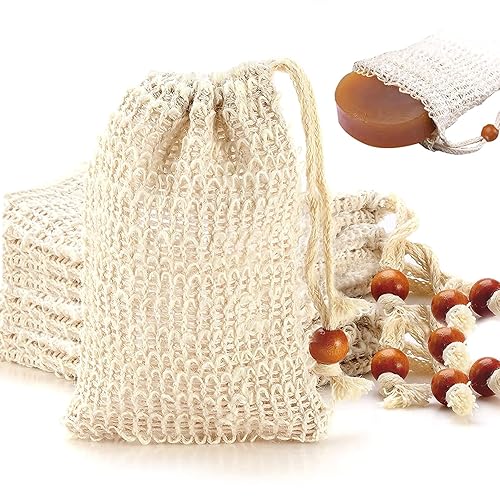8 Pack Soap Bag Natural Sisal Soap Saver Bag Pouch Mesh Waste Exfoliating Foaming and Drying Soap Holder for Shower
