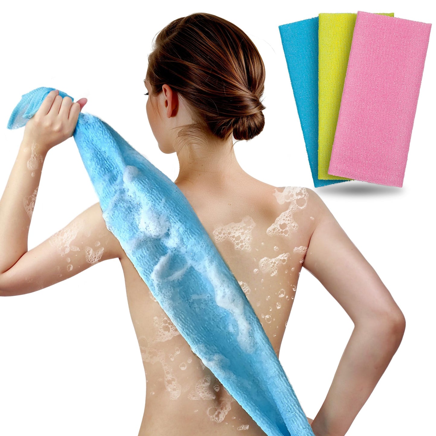 ARCH&M Exfoliating Washcloth Body Scrubber Back Scrubber for Shower Japanese Beauty Washcloth Bath Wash Cloth Korean Exfoliation Luffah Towel Net