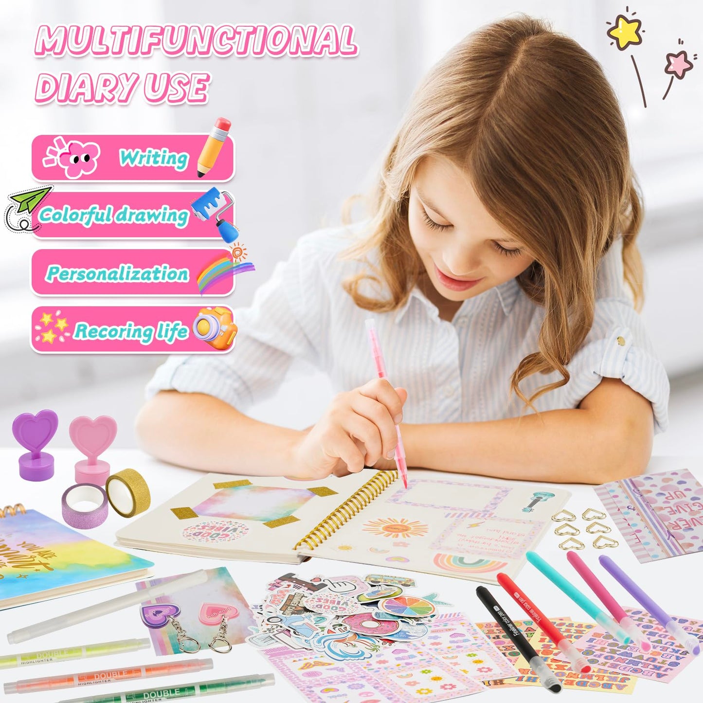 OIHEW 2PC DIY Journal Kit for Girls Ages 8–14 – Creative Diary, Scrapbook & Stationery Set, Art Crafts Gift for Birthday or Christmas