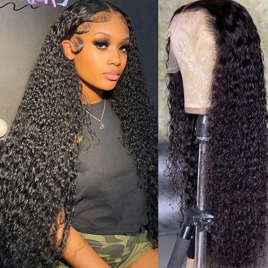Filrku Water Wave Lace Front Wigs 13x4 HD Trasparent Glueless Lace Frontal Wigs for Women Pre Plucked with Baby Hair 180% Density Wet and Wavy Wigs