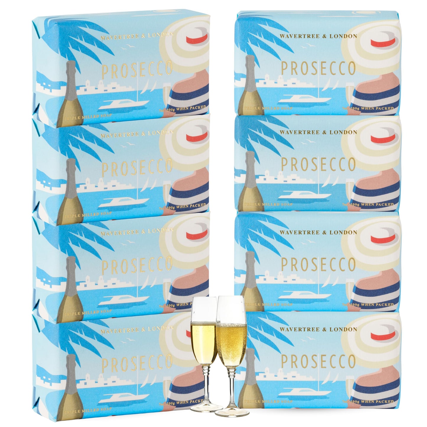 Wavertree & London Prosecco Scented Natural Soap (8 Bars), 7oz Moisturizing French Triple Milled Soap Bars enriched with shea butter - Pure Plant Oil Beauty & Personal Care Wavertree & London