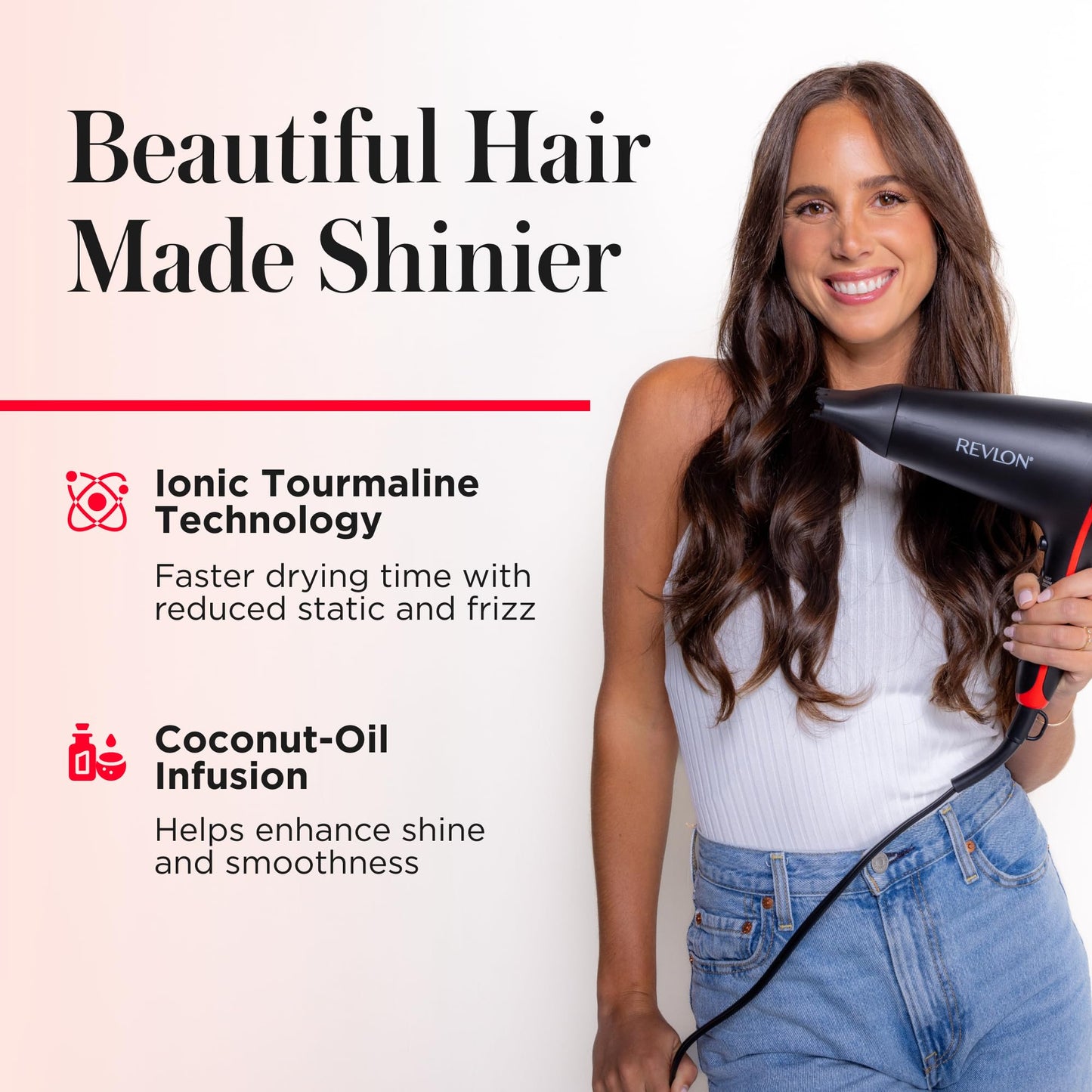 REVLON SmoothStay Coconut Oil Infused Hair Dryer with Diffuser & Concentrator - Ionic Ceramic Blow Dryer for Frizz Control, Shine, Smoothness