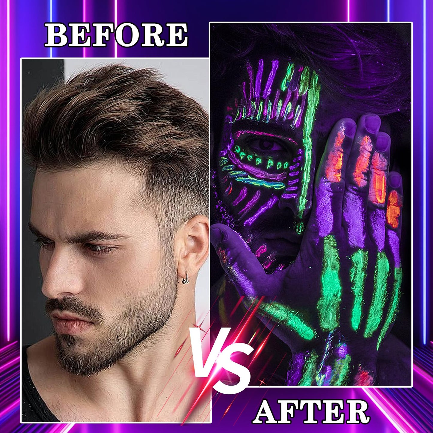 6 Colors Glow in the Dark Face and Body Paint Set - Halloween Cream for Skin, Professional Painting Kit for Party, Cosplay, Blacklight Glow SFX
