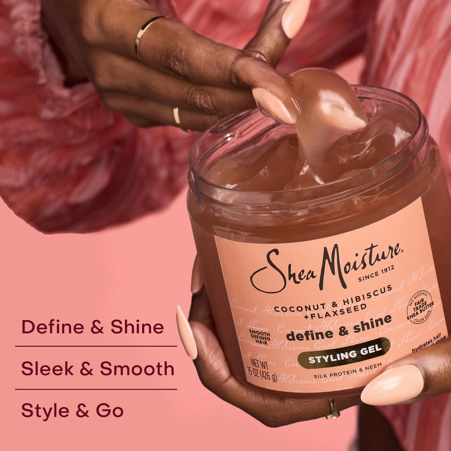SheaMoisture Define & Shine Styling Gel + Flaxseed Coconut&Hibiscus Hydrates,Holds Your Style All Day Infused With Glycerin,Coconut Oil an