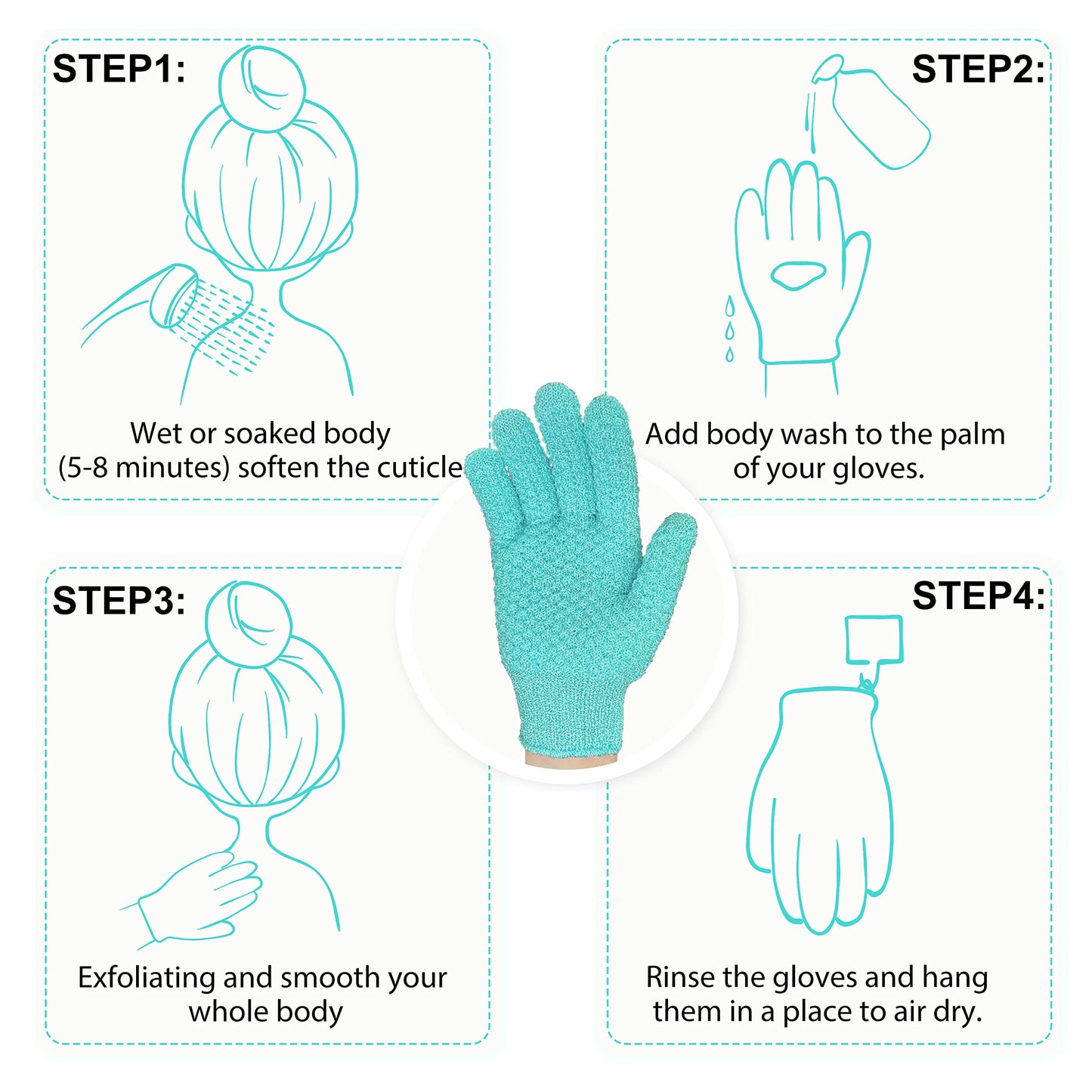 Evridwear Exfoliating Gloves for Shower, 100% Nylon Thick Soft Medium Heavy Bathing Gloves Dead Skin Remover Body Scrubber Smooth Skin with Hang Loop