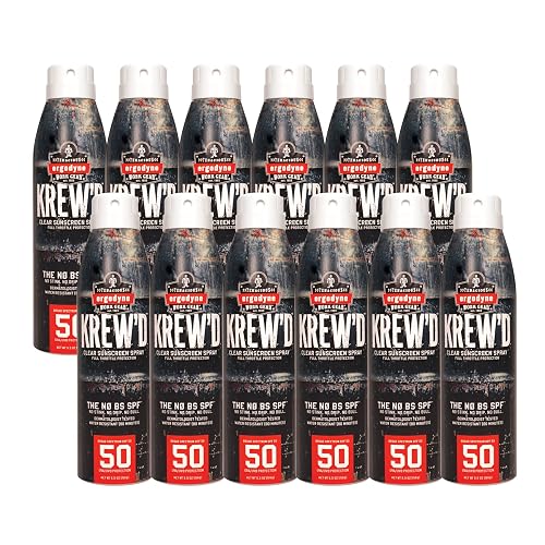 Ergodyne KREW'D 6353 Sunscreen Spray, Broad Spectrum SPF 50, Water Resistant, 5.5 oz, 12-Pack