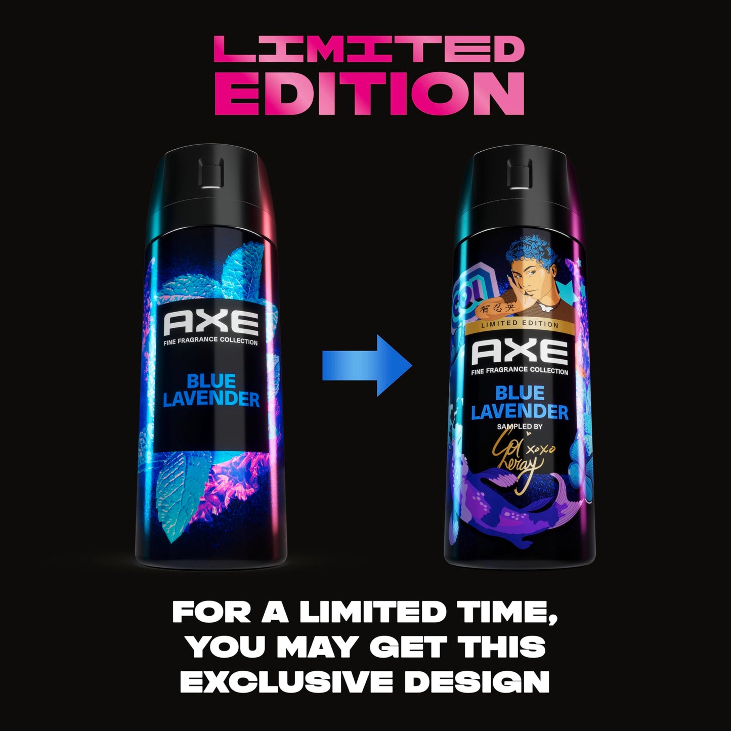 AXE Fine Fragrance Collection Premium Deodorant Body Spray for Men Blue Lavender with 72H Odor Protection and Freshness Infused with Lavender, Mint