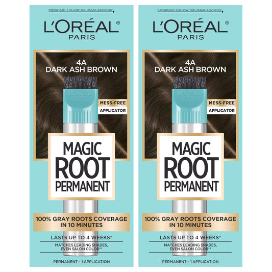 L'Oreal Paris Magic Root Permanent Hair Color Kit, 100% Gray Hair Coverage In Just 10 Minutes, Precision Brush Applicator for Seamless Application, 4A