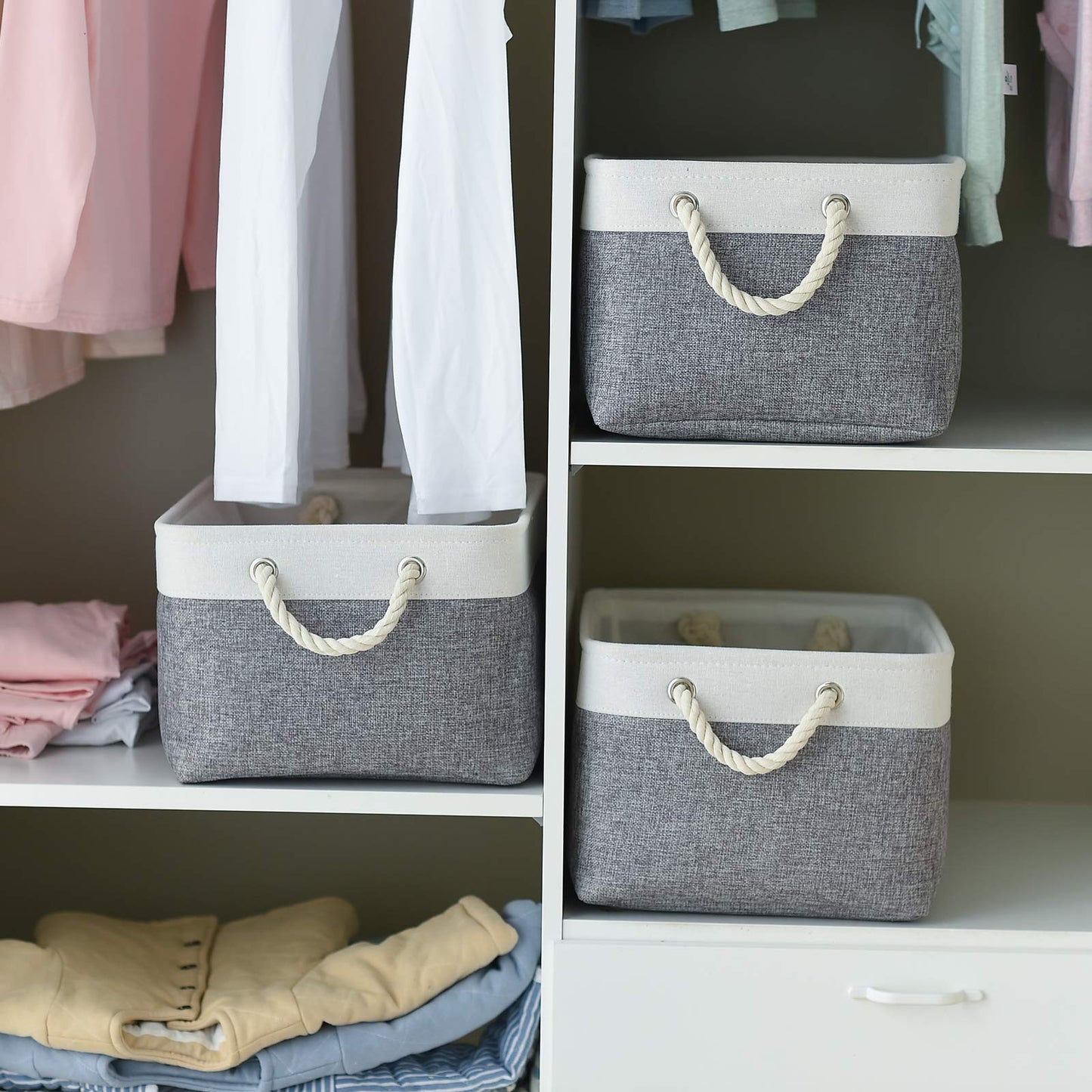 Sacyic Storage Basket 16x12x8 inch Fabric Sturdy Canvas Storage Bins Organizer with Handles for Clothes and Storage Foldable Storage Boxes Cubes