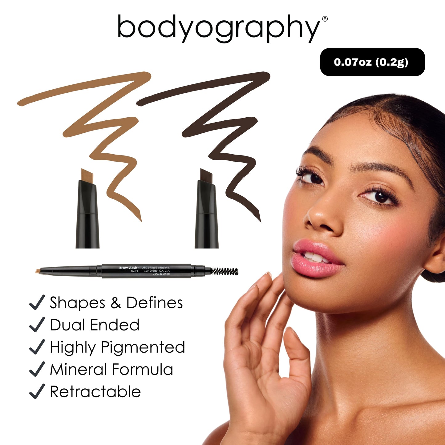 Bodyography Brow Assist - Taupe | Triangular Tip Eyebrow Pencil for Women with Built-In Spoolie | Defines, Fills & Shapes Brows | Mineral-Based