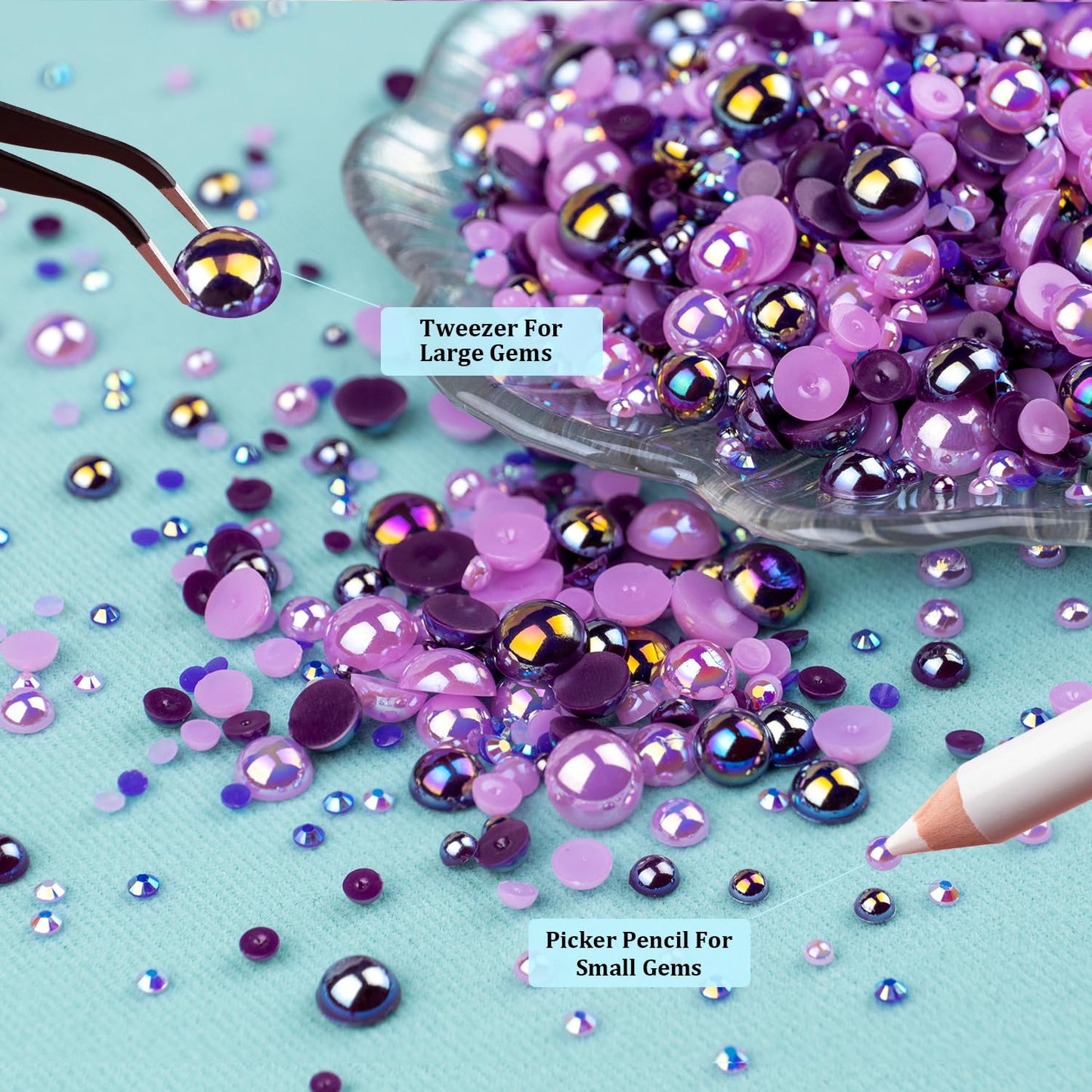 100g Flatback Pearls and Rhinestones Set 4-Purple Series, Mixed Size 3-10mm Resin Rhinestones and Half Pearls for Nail Art and Crafts and Decoration Beauty and Personal Care BELLEBOOST