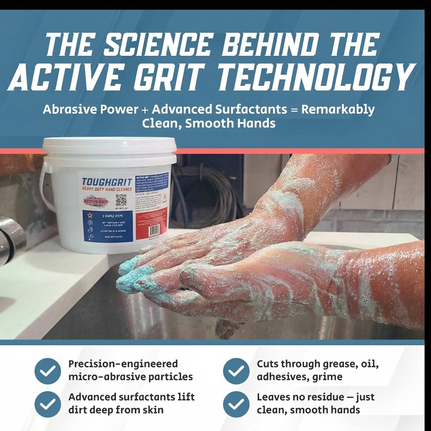 Toughgrit Heavy Duty Powder Hand Cleaner - Perlite Abrasive, Solvent-Free, Unscented - Cuts Grease, Oil, Paint & Industrial Grime - Skin-Safe