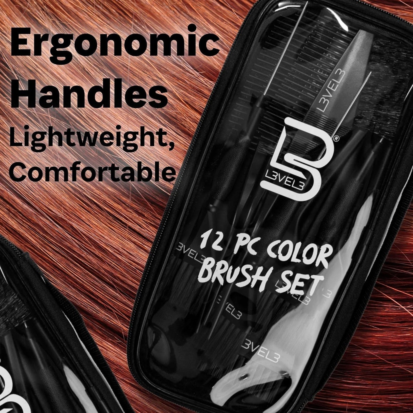 Level 3 Hair Color Brush Set - 12-Piece Kit for Highlights, Balayage, and Full Coverage Applications