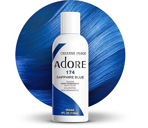 Adore Semi Permanent Hair Color (174 Sapphire Blue) | Vegan & Cruelty-Free Blue Hair Dye | No Ammonia, No Peroxide, No Alcohol | 4 Fl Oz