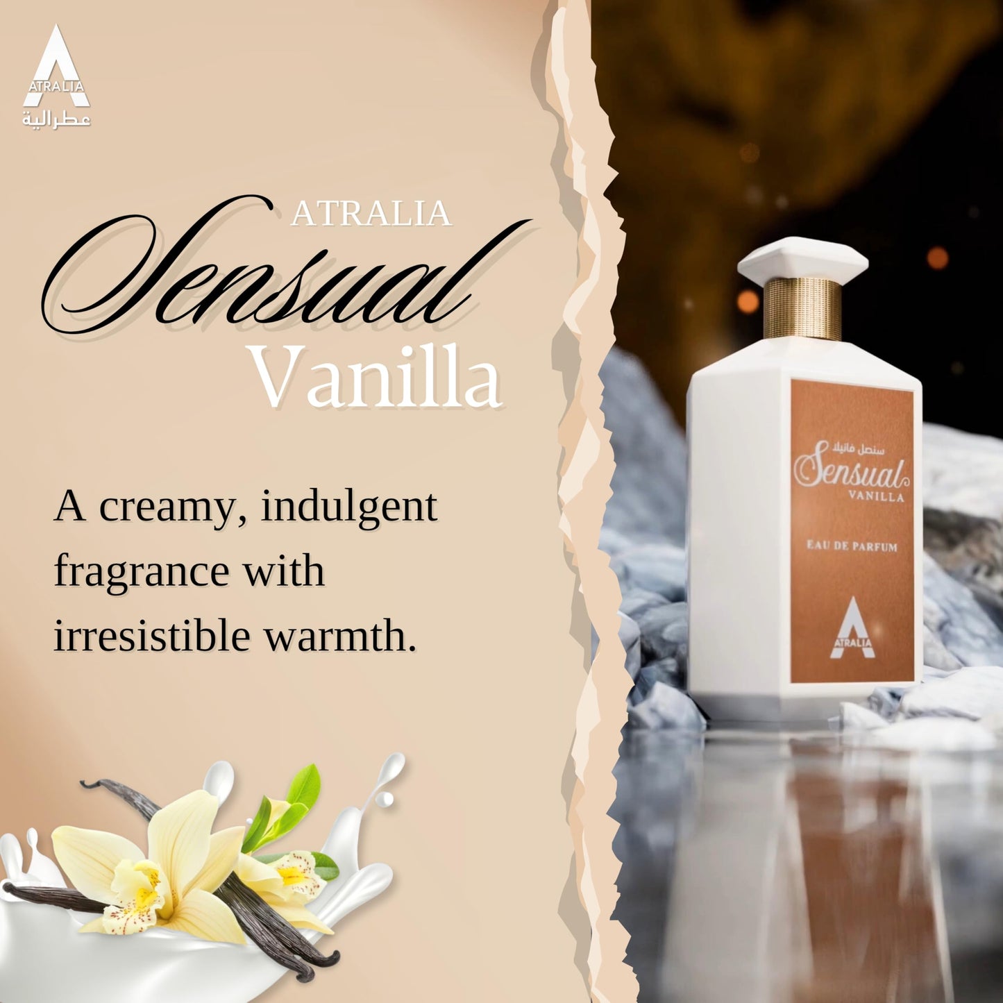Atralia Sensual Vanilla Eau De Parfum 100Ml 3.40z - Original Fragrance Made in France - With Notes of Almond, Coconut adn Vanilla - Twist of Vanilla