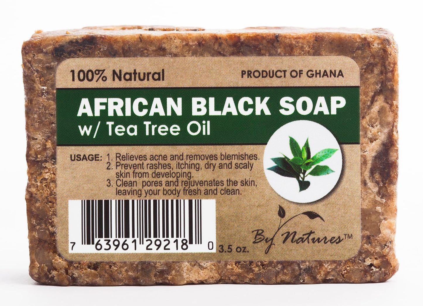 By Natures 100% Natural African Black Soap With Tea Tree Oil 3.5 Oz (Pack of 1)