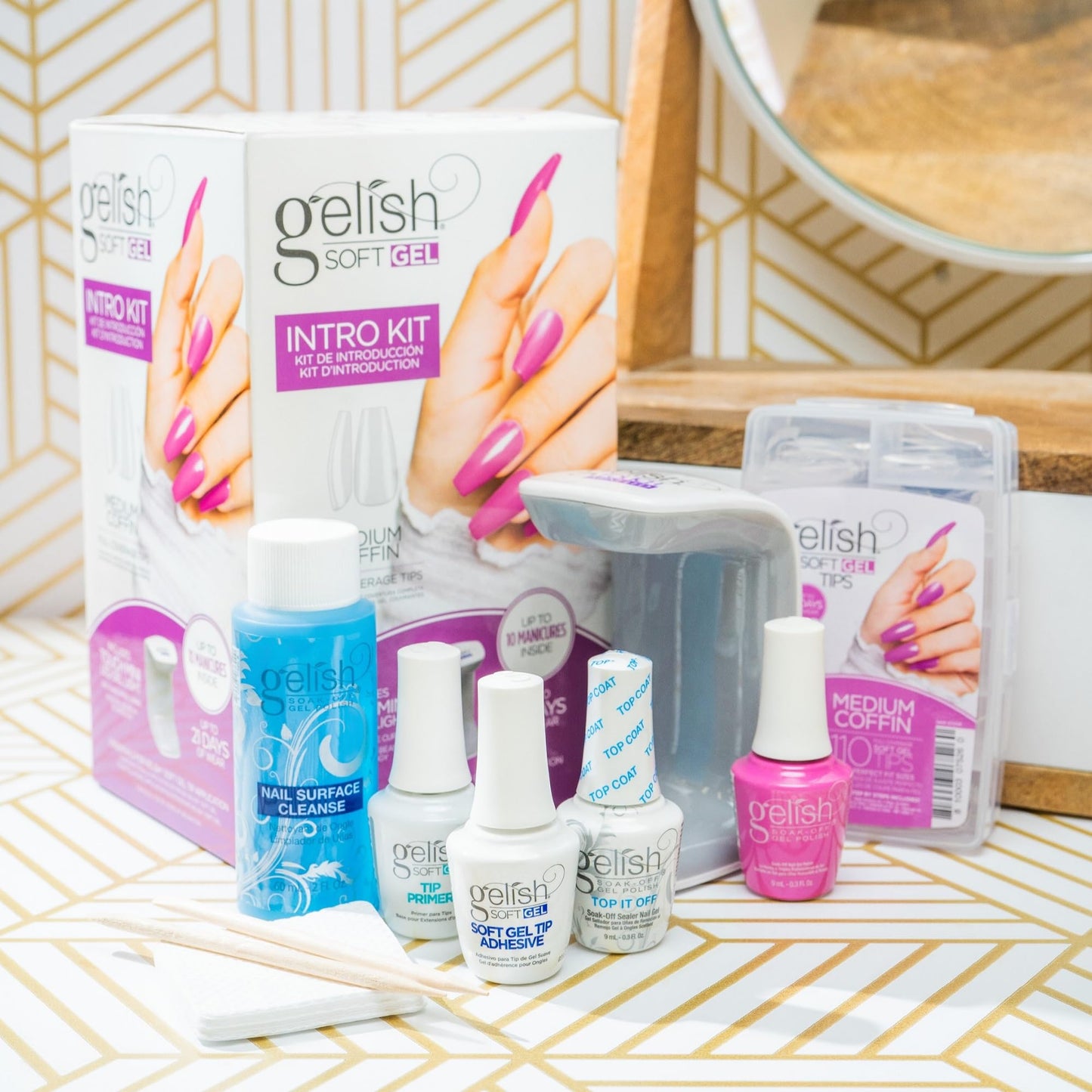 Gelish Soft Gel™ Intro Starter Full Coverage Press On Tips Medium Coffin Kit Beauty & Personal Care Gelish