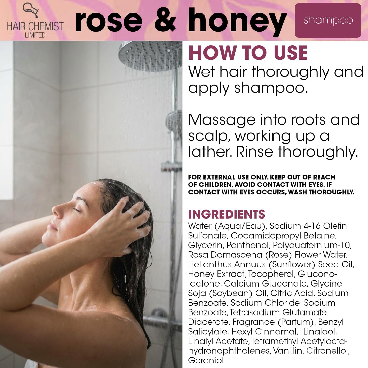 Hair Chemist Rose & Honey Deluxe 3-PC Hair Care Collection - Includes Shampoo 33.8oz & Conditioner 33.8oz & Hair Mask 15oz