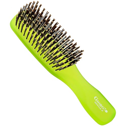 Giorgio GION2G Neon Green 6.25 inch Gentle Touch Detangler Hair Brush for Men Women & Kids. Soft Bristles for Sensitive Scalp. Wet & Dry for all Hair