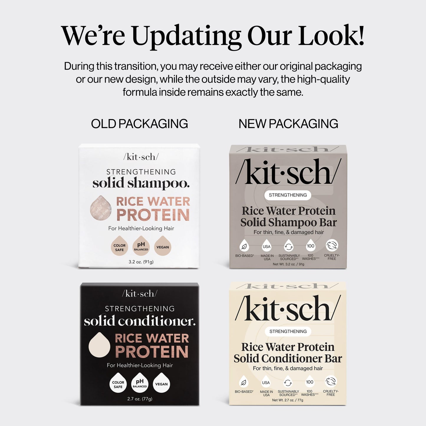 Kitsch Rice Water Protein Solid Shampoo and Conditioner Set for Hair Growth - Strengthening Hair Care Duo w/Rice Protein & Vitamins for Damage Repair