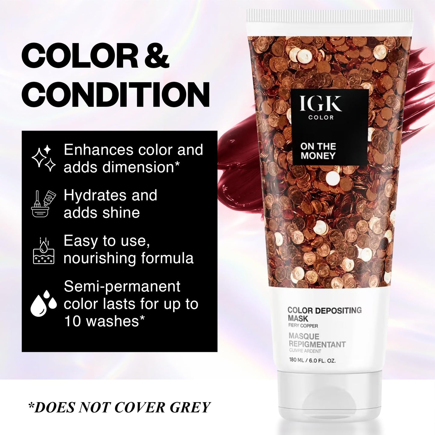 IGK On The Money | Fiery Copper Hair Gloss + Color Depositing Mask | Boost Shine, Enhance Copper Tones, Refresh Color | Semi Permanent Conditioning