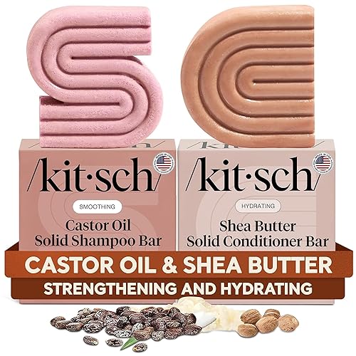 Kitsch Castor Oil Shampoo & Shea Butter Conditioner Bar - Shampoo and Conditioner Set - Hydrating & Moisturizing Bar Soap - Free of Paraben, Silicone