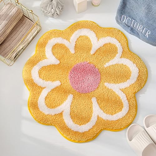 Cute Bath Mat, Soft Superfine Fiber Flower Floor Mat Bathroom, Non Slip Water Absorbent Rug Bath Mat Door Mats Rugs for Entrance Bedroom Kitchen…