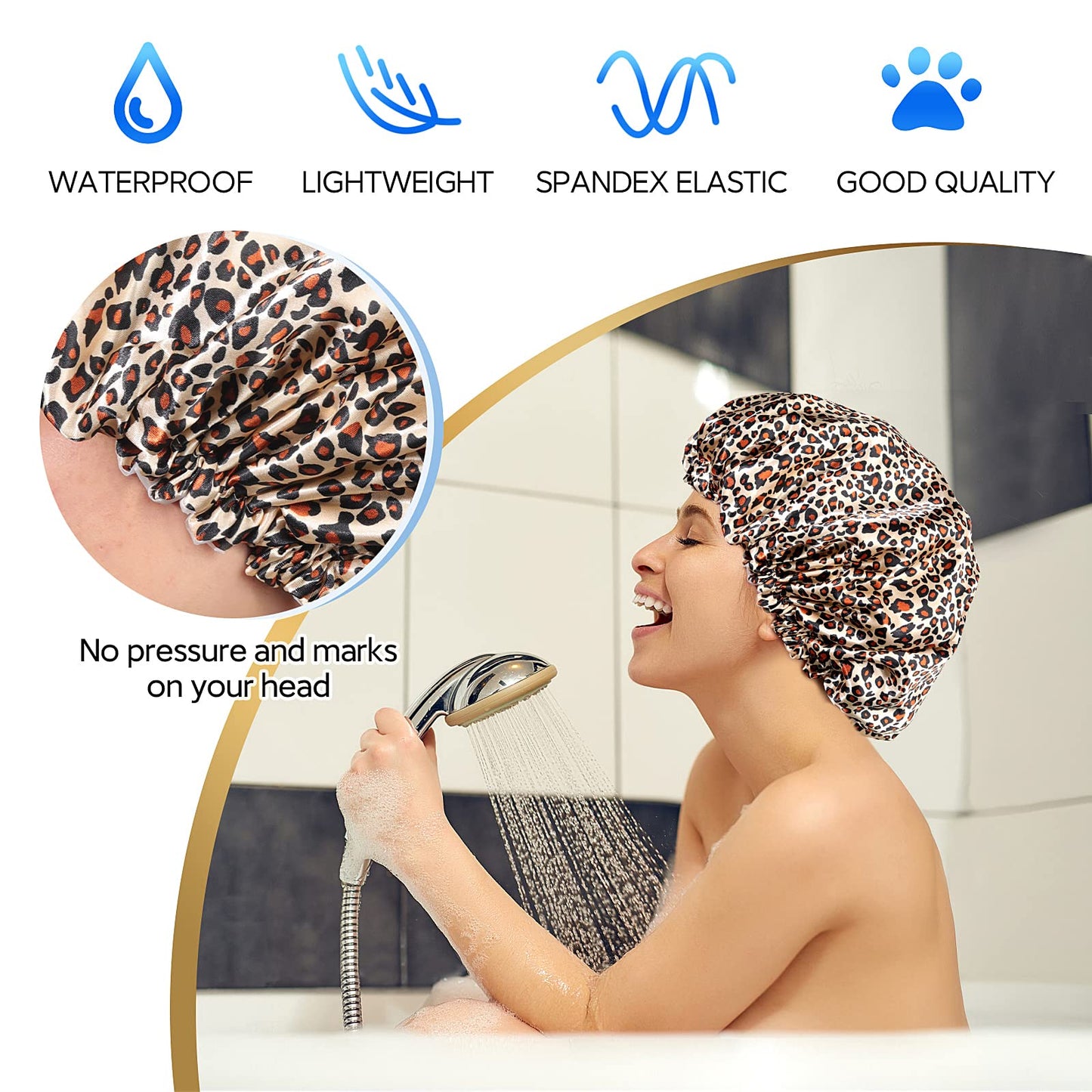 Shower Cap for Women, Oversized Waterproof Women Shower Caps, Extra Large Shower Cap Designed for all Hair Lengths with PEVA Lining & Adjustable