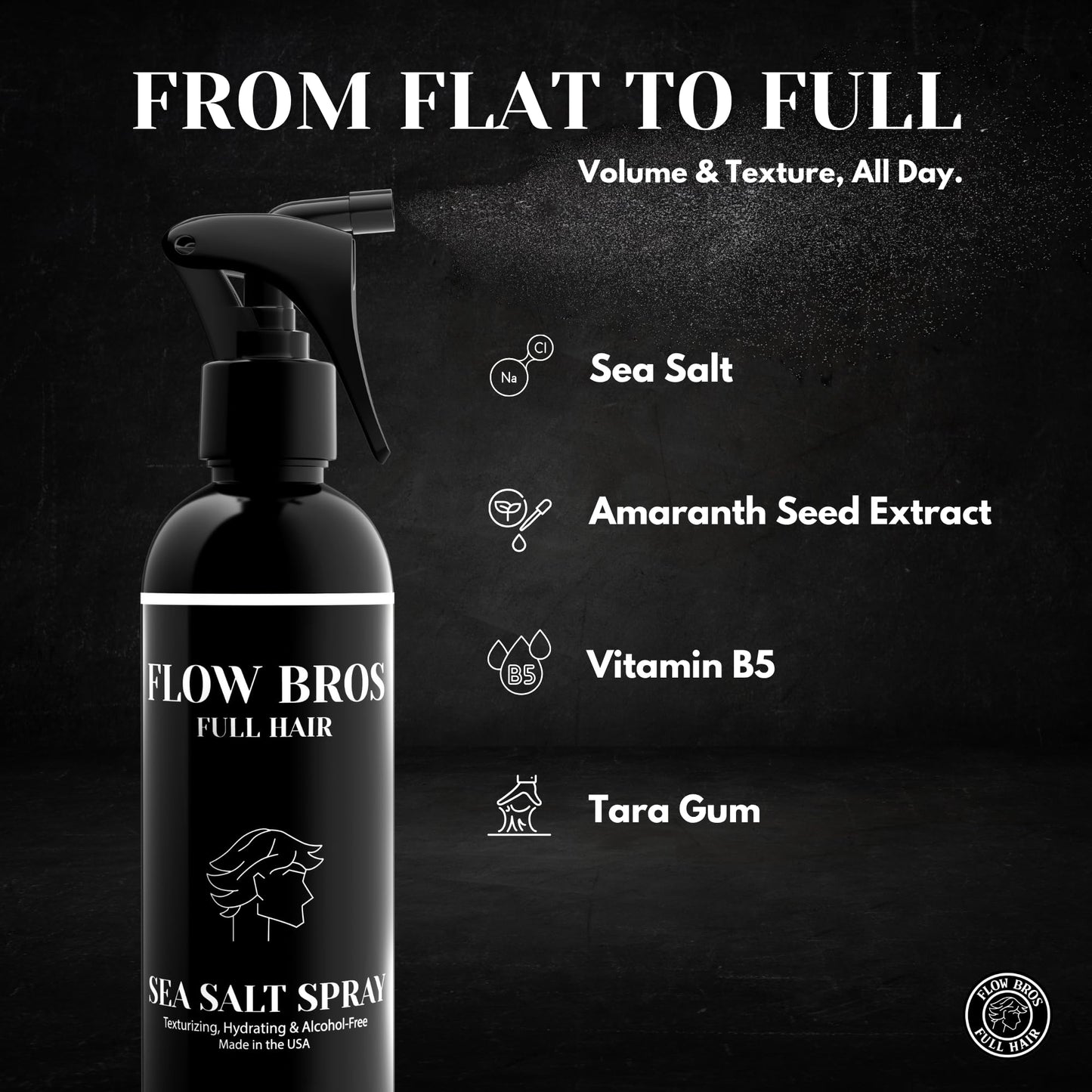 Flow Bros Sea Salt Spray for Hair - Texturizing & Volumizing Sea Salt Spray with Natural Ingredients, Vitamin B5 & Amaranth Seed Extract - Light