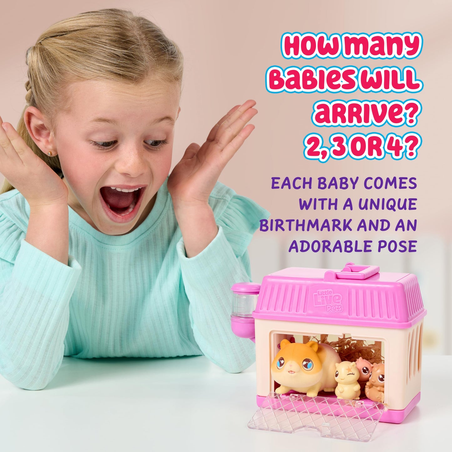 Little Live Pets Hamster Mini Interactive Toy Set, Hutch Animal Playset with 3 Surprise Babies, 20+ Sounds, Hamster Must-Haves for Ages 3+