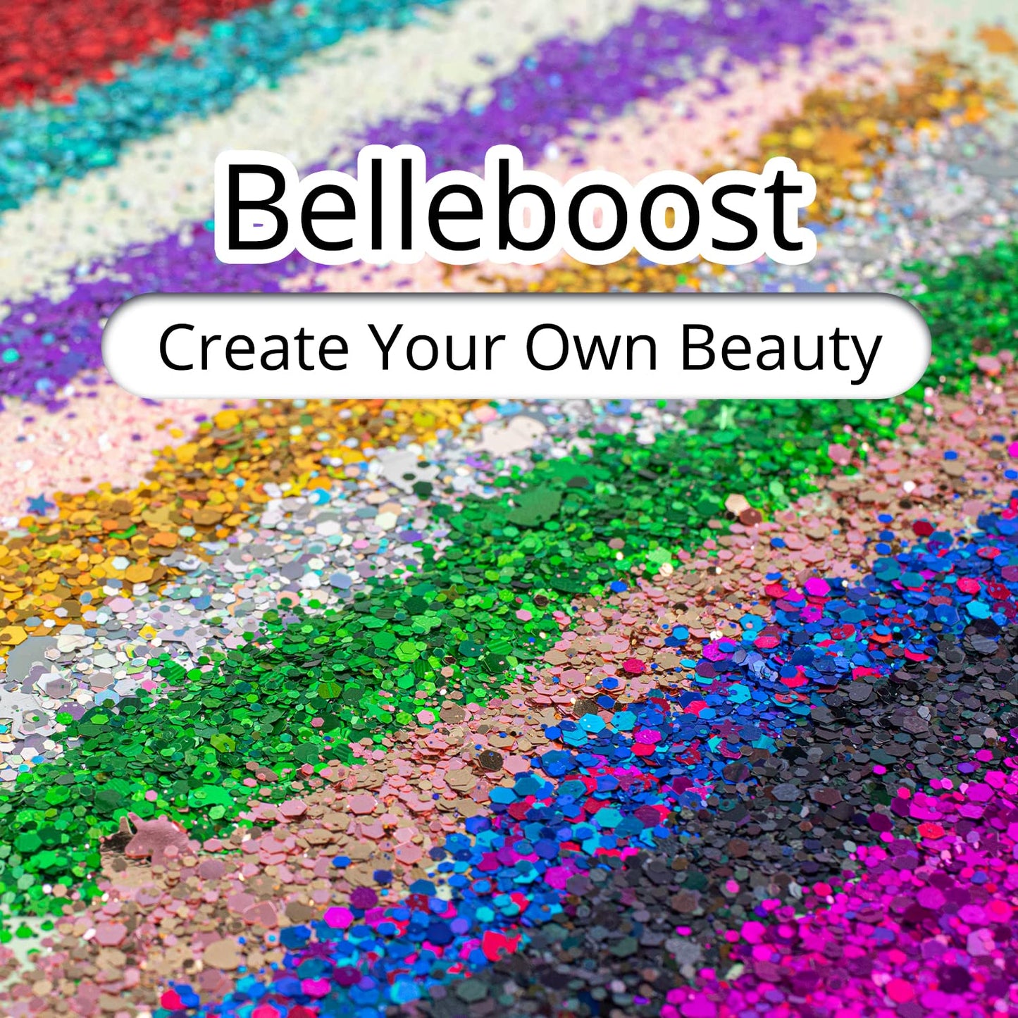 12 Colors of Holographic Chunky Glitter with Quick Dry Glue, 12 Pots Total 120g Multi-Shaped for Body Hair Face Eyes Make-up, Nail Art and Bedazzling