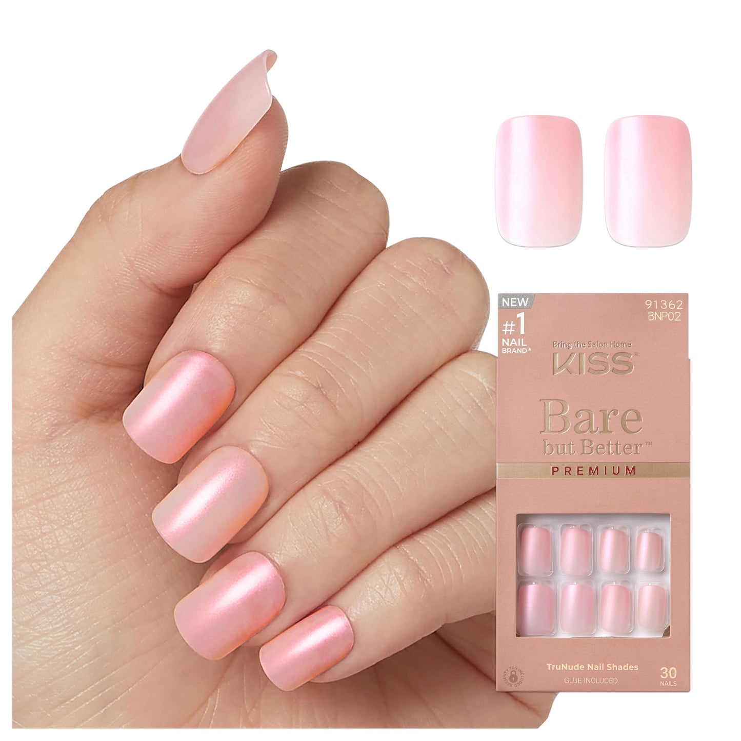 KISS Bare but Better, Press On Nails, Nail glue included, 'Spicy', Light Pink, Short Size, Squoval Shape, Includes 30 Nails, 2G Glue, 1 Manicure Beauty & Personal Care KISS