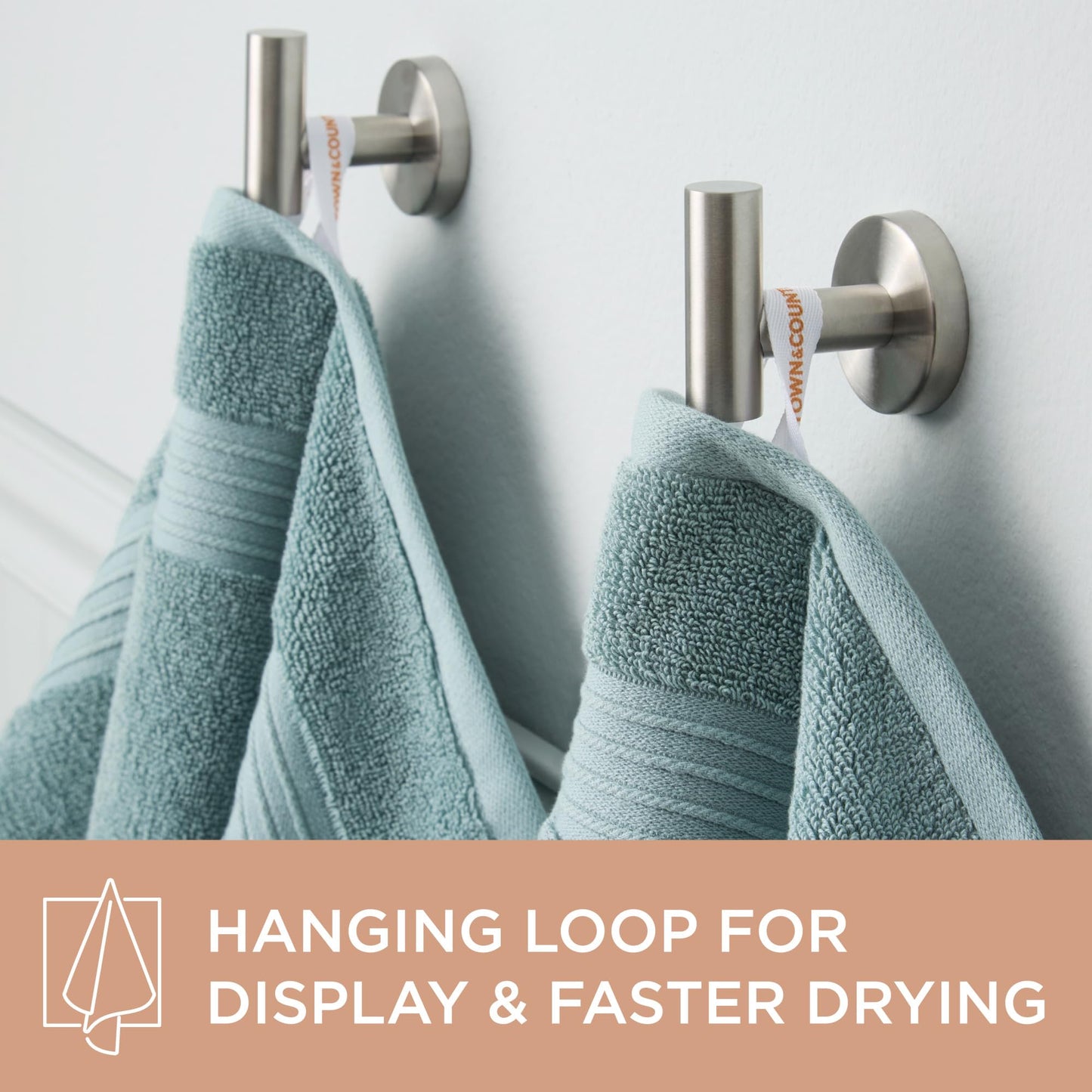 Town & Country Everyday 4-Piece Solid Dobby Border Hand Towel Set, 20x30-Inch, 100% Cotton, Plush & Absorbent 650GSM, Aqua Blue