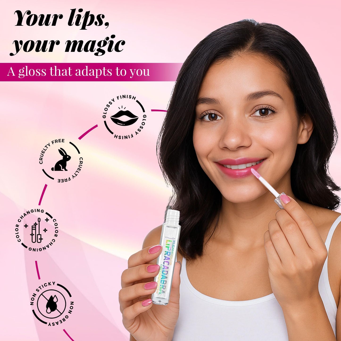 Kleancolor Lipracadabra Color Changing Lip Gloss 2 Pack - pH Activated Clear Gloss Reveals a Custom Pink Tint - Lightweight, Non-Sticky Shine - Candy