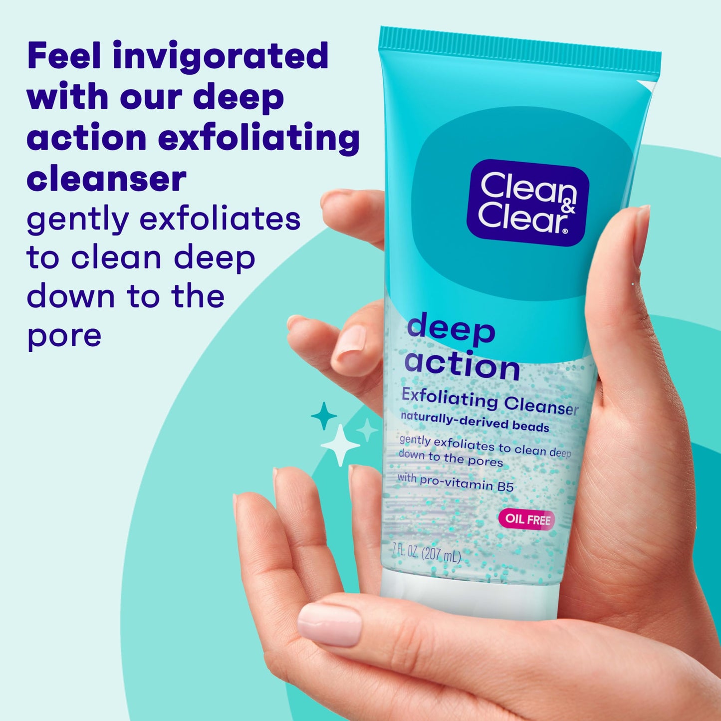 Clean & Clear Deep Action Exfoliating Facial Cleanser, Scrub & Face Wash, Pro-Vitamin B5, Lactic & Glycolic Acids, Oil-Free Gentle Daily Exfoliator