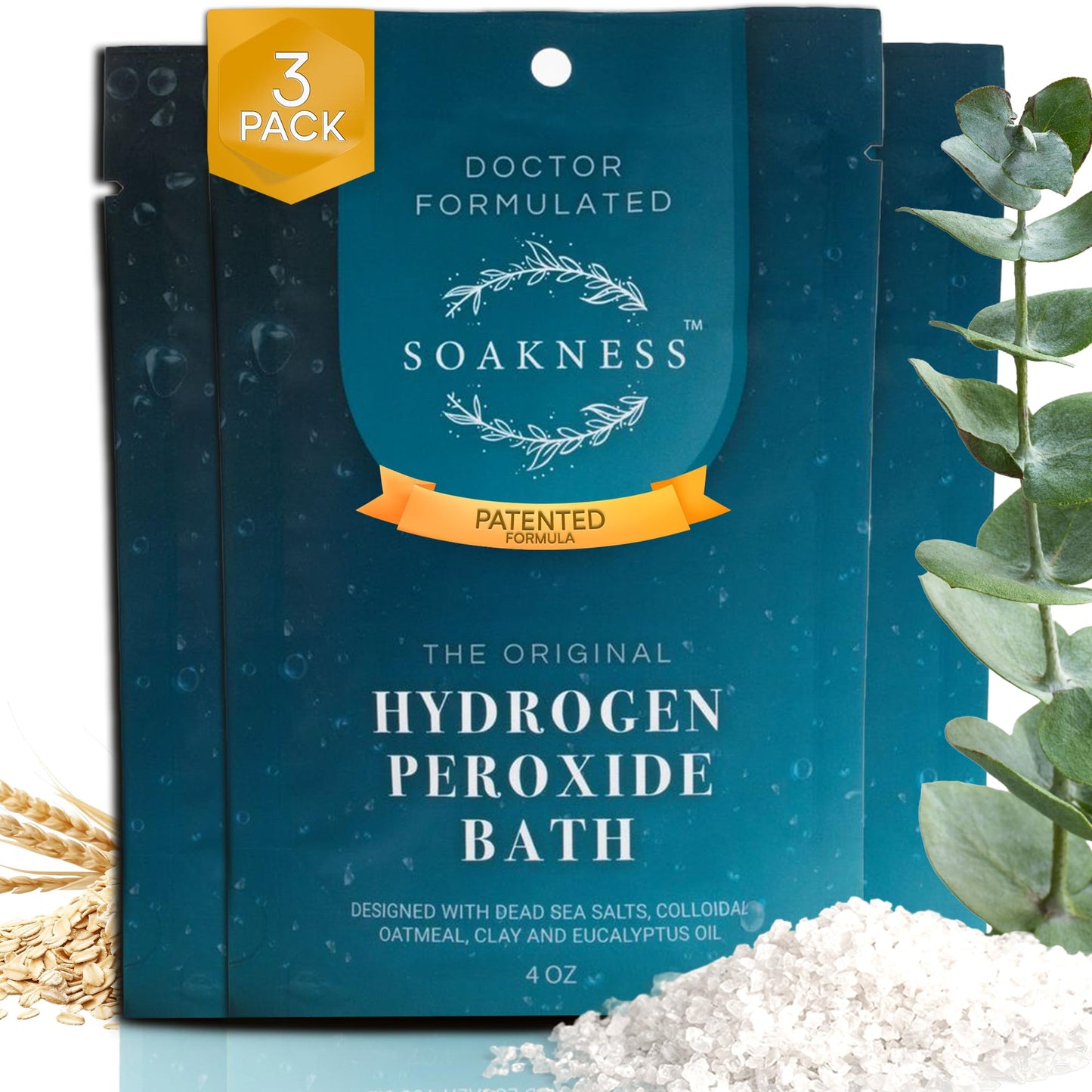 Soakness Hydrogen Peroxide Epsom Salt Bath Soak - USA-Made - Patented Bath Salts, Muscle Recovery, & Skin Detoxification - Magnesium Salts for Bathing