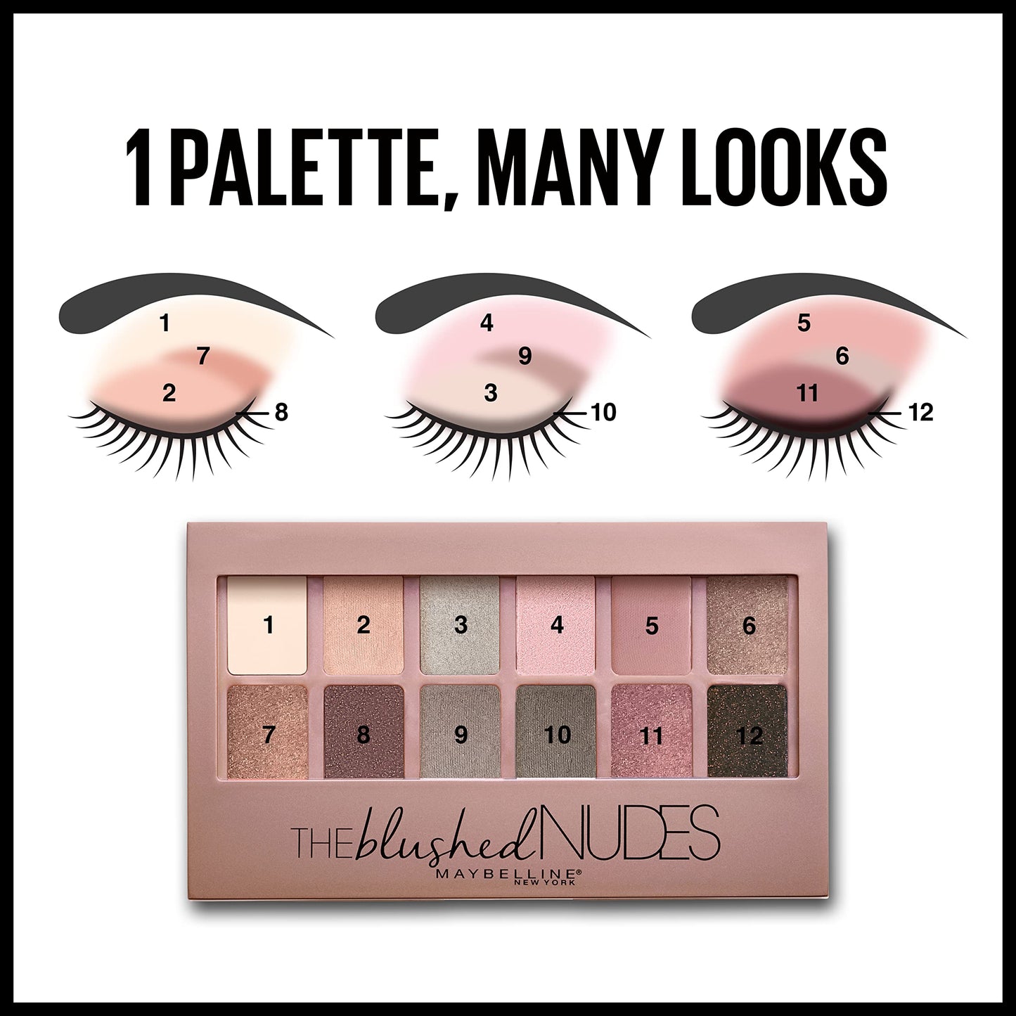Maybelline The Blushed Nudes Eyeshadow Palette Makeup, 12 Pigmented Matte & Shimmer Shades, Blendable Powder, 1 Count