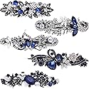 5 Pieces Crystal Rhinestones Hair Barrettes Large Flower Butterfly Pearl French Vintage Clip Wedding Navy Hair Jewelry for Thick long Hair