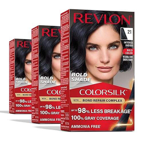 Revlon ColorSilk with Bond Repair Complex, Permanent Hair Color, 100% Gray Coverage, Ammonia Free Dye, Vegan Keratin, 21 Intense Indigo, 3 pack