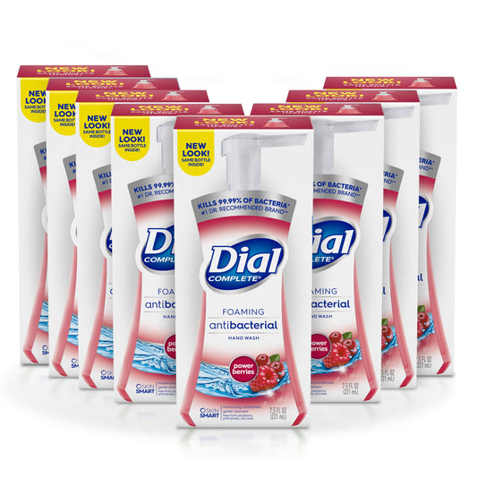 Dial Antibacterial Foaming Hand Wash, Power Berries, 7.5 Oz Pump Bottle, 8/carton
