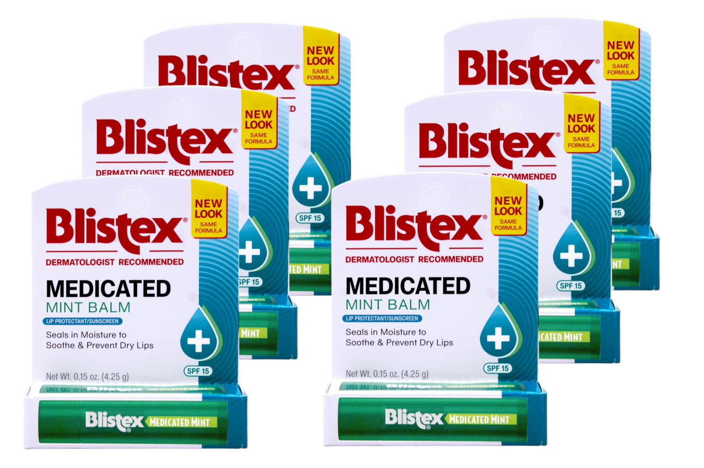 Blistex Medicated Lip Balm Protectant Sunscreen SPF 15 Mint .15 Ounce (Value Pack of 6)