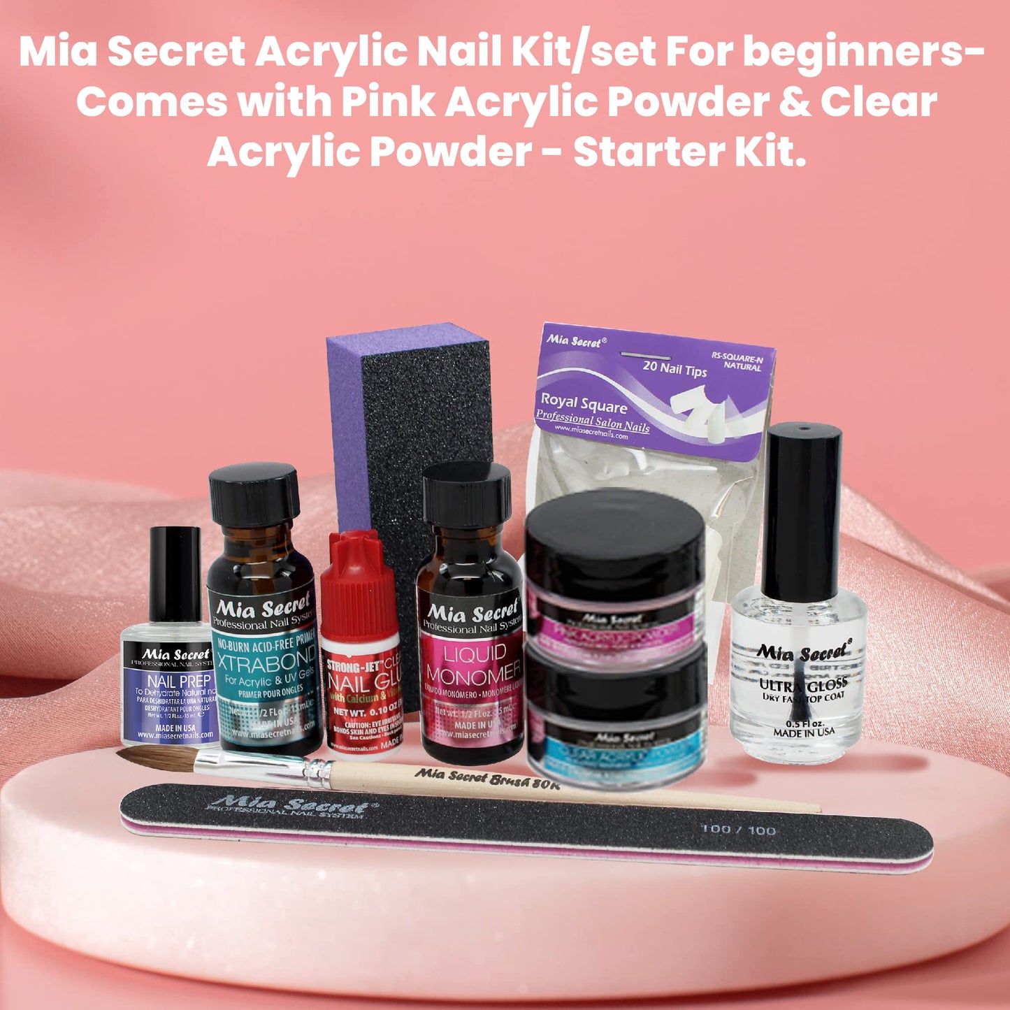 Mia Secret Acrylic Nail Kit/set For beginners - Nails Kit With Pink Acrylic Powder and Clear Acrylic Powder With Everything - Starter Kit de Uñas Beauty & Personal Care Mia Secret