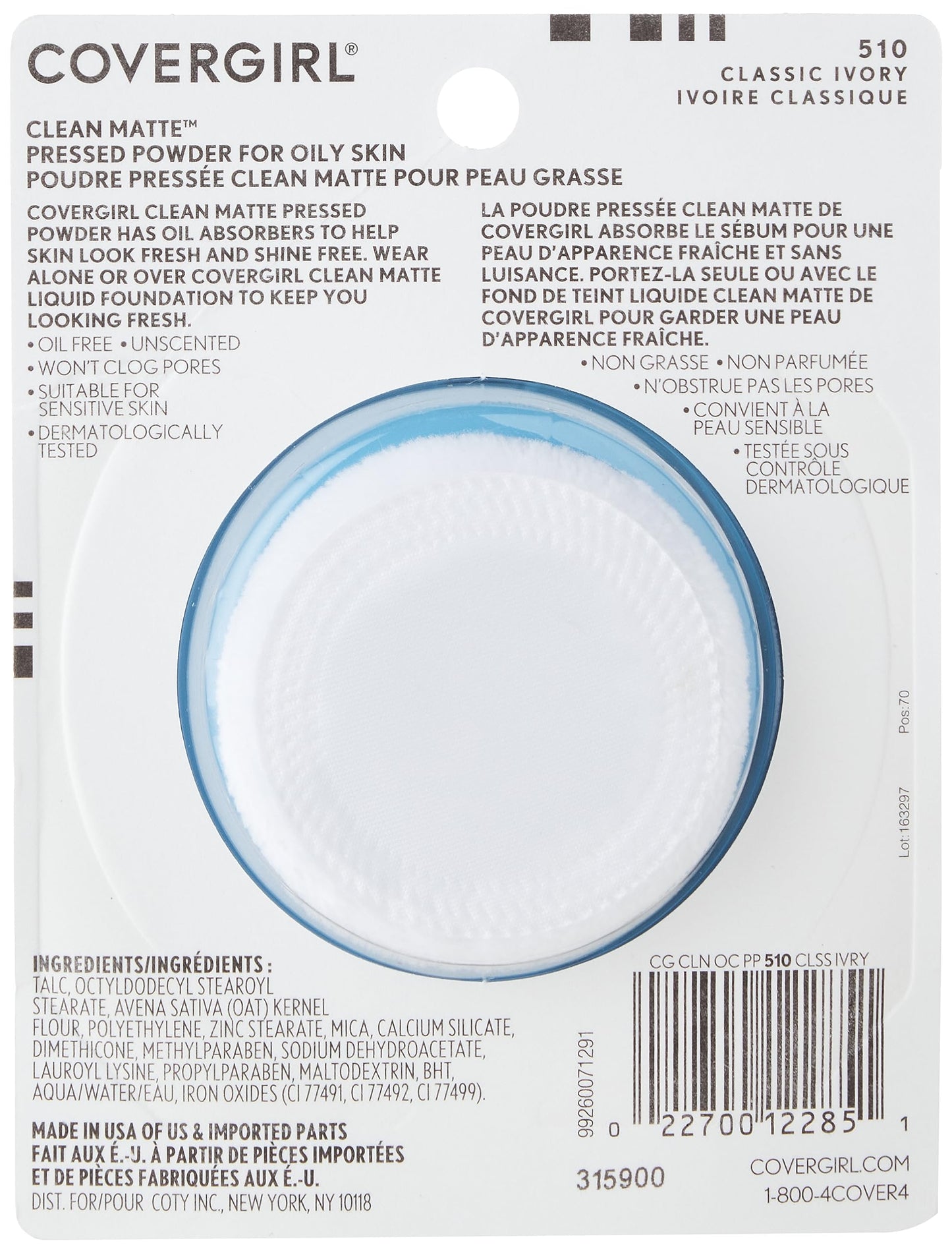 COVERGIRL Clean Matte Pressed Powder, Oil Control Powder, 1 container, .35 Fl Oz, Face Powder, Oil Free Loose Powder, Matte Finish, Lightweight, Shine