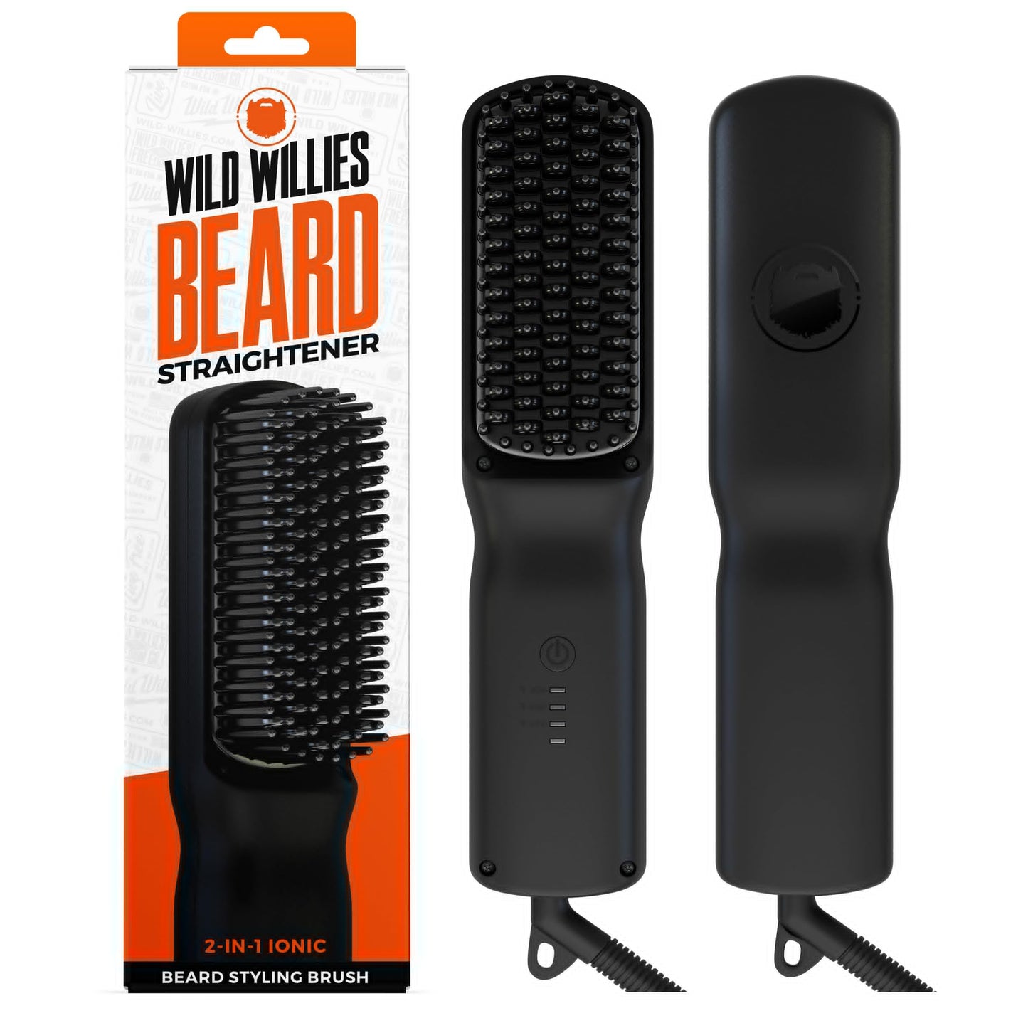 Wild Willies Beard Straightener for Men - 3 Temperature Settings, Tourmaline Ceramic Heated Beard Brush & Hot Comb - Portable, Ionic Technology