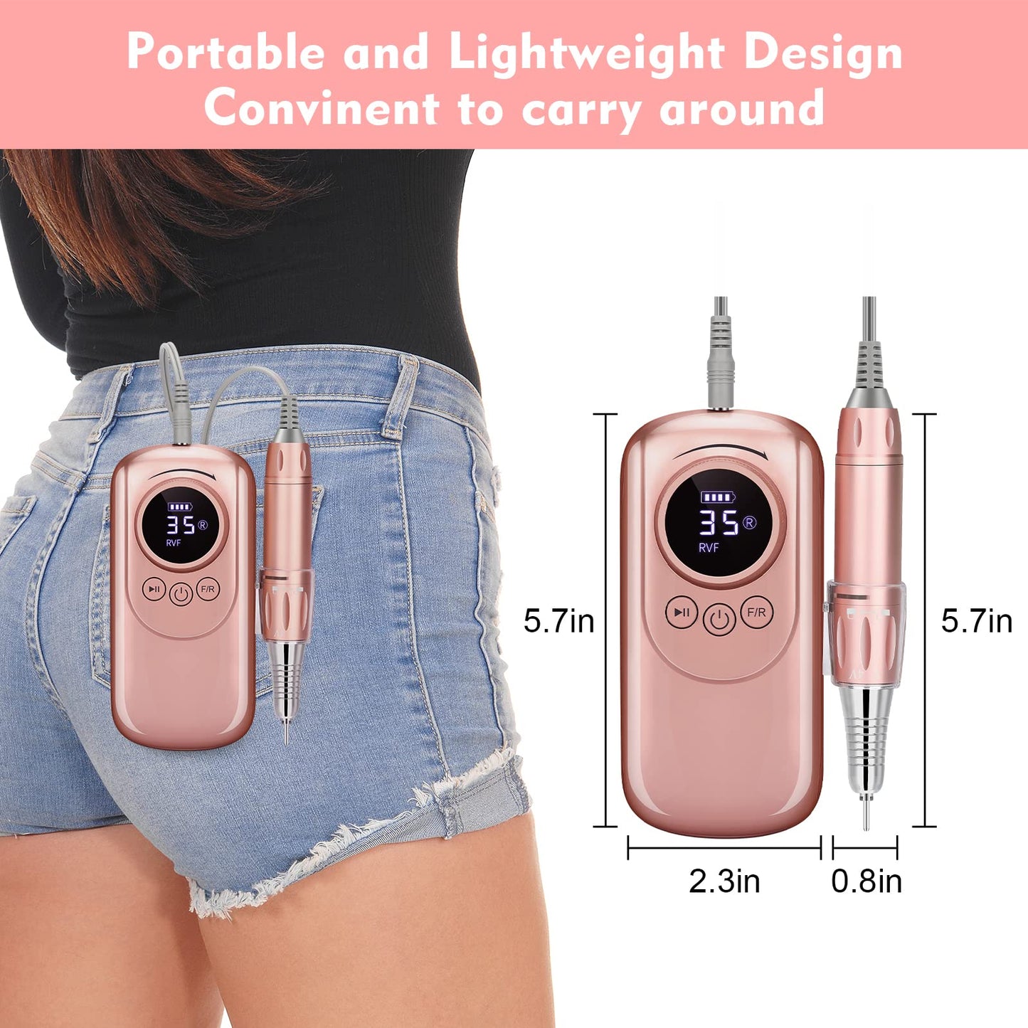 Rechargeable 35000 RPM Nail Drill, Portable Cordless Professional Electric Nail File Kit with 11 Nail Drill Bits for Acrylic, Gel Nails, Manicure