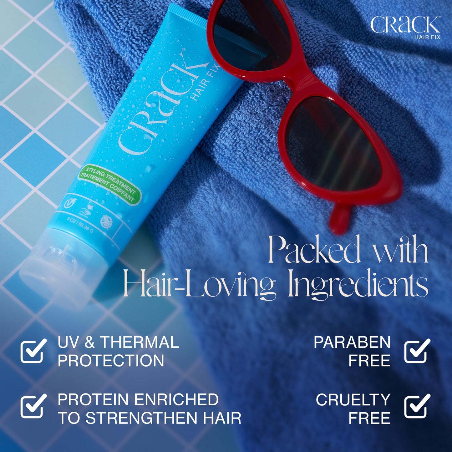 Crack HAIR FIX Styling Treatment - Multi-Tasking, Anti-Frizz, Leave-In Styling Cream with Protection from Humidity, Chlorine, Heat Treatments & Sun, 3